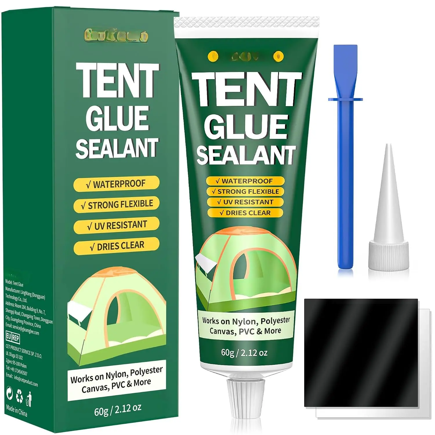 Tent Repair Glue,  Flexible Tent Seam Sealer, 2.12 fl oz | Clear, Abrasion-Resistant Sealant Adhesive for Nylon, Canvas, Vinyl, Tents, Tarps, Awnings, Sleeping Pads and Outdoor Gear