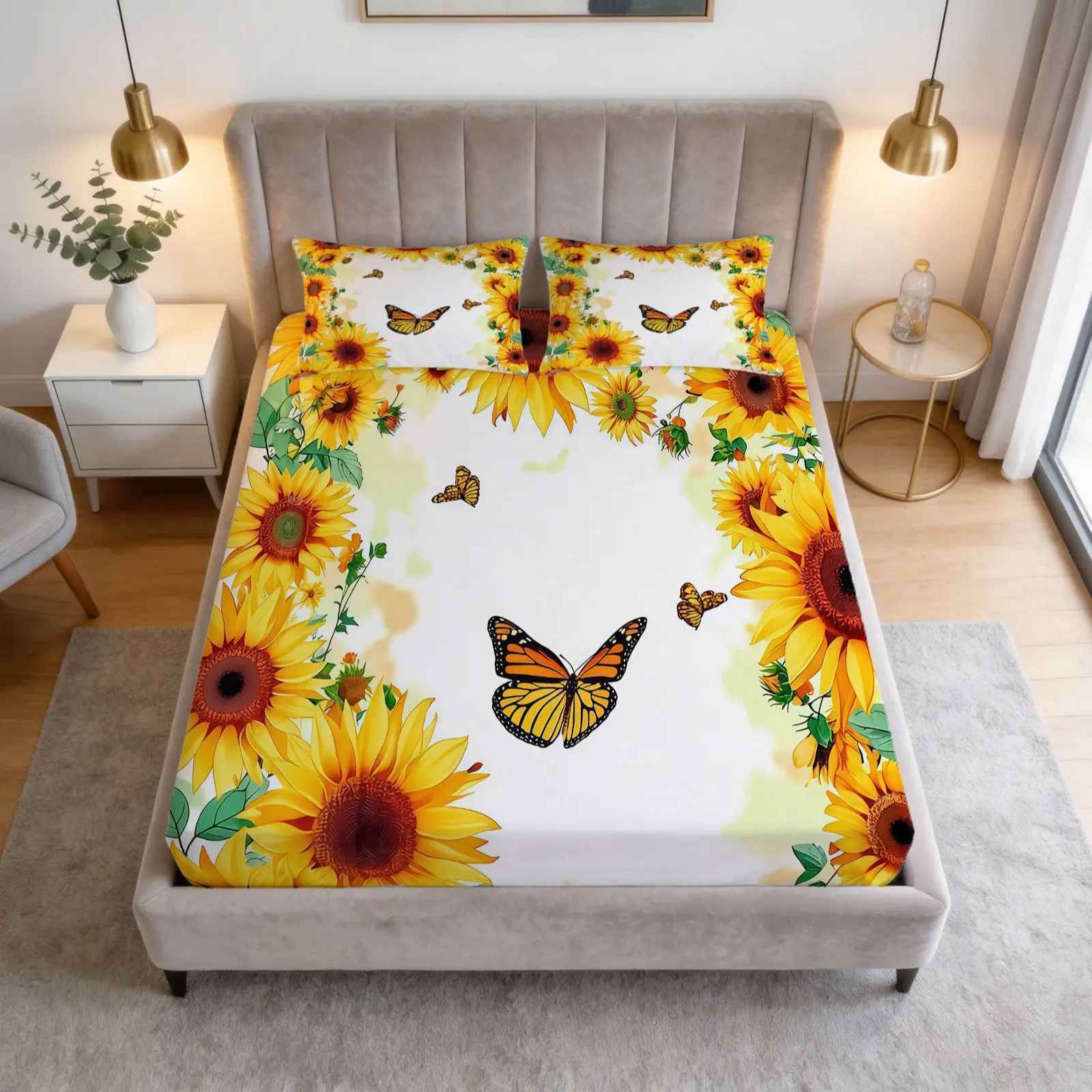 3-Piece Sunflower Patterned Bed Sheet Set, Soft And Comfortable Bedding Set, Including 1 Bed Sheet And 2 Pillowcases (Excluding Pillow Core), Suitable For Teenagers And Adults, Bedroom, Apartment, Guest Room, Dormitory Scenes