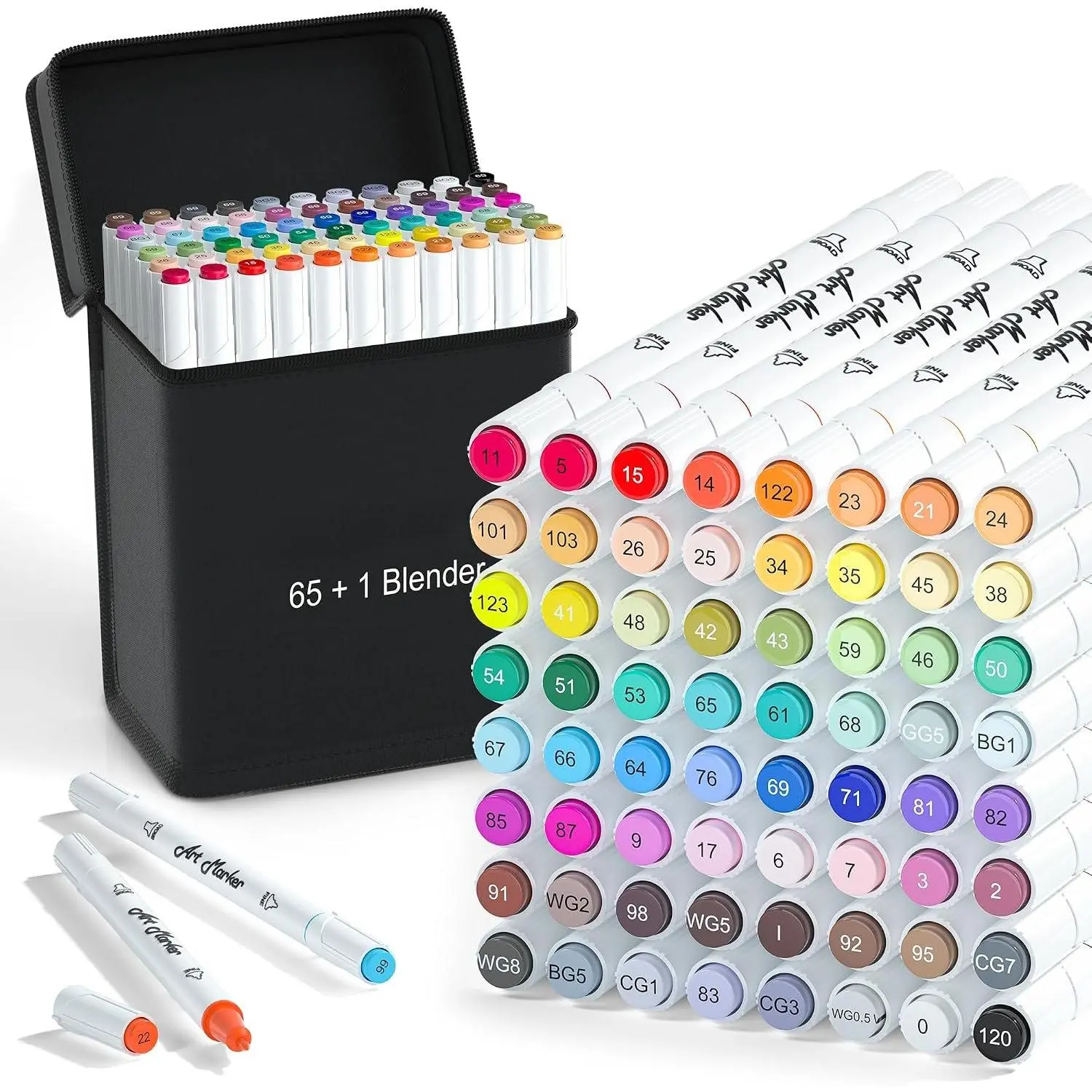 ChicRosa  Markers, 65 ing Markers and 1 Blender, 66 Pack  Based  Tip Permanent Markers Highlighters with Case, Excellent for Adults  ing Marking Drawing Sketching (Black)