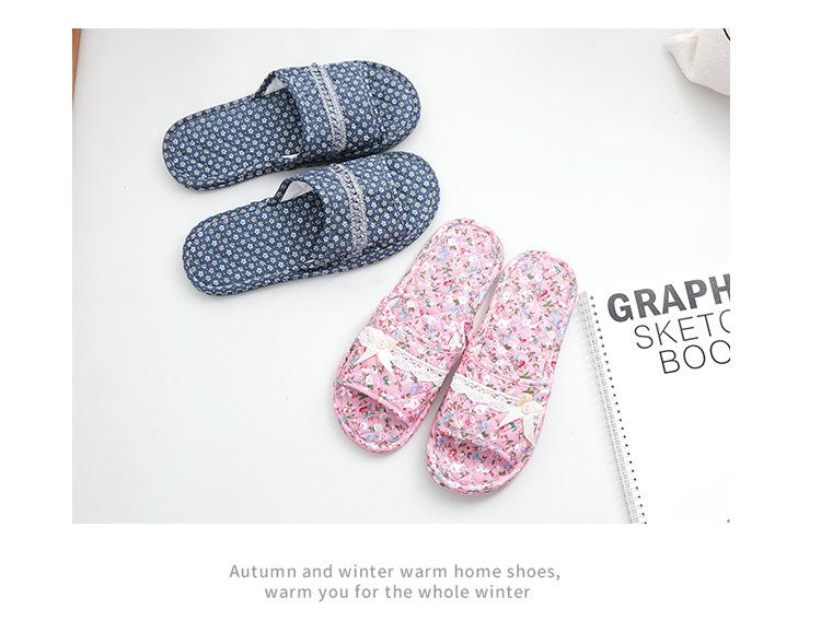 Two-layer fabric-soled wooden floor slippers, soft-soled couple's slippers, women's summer indoor silent home shoes
