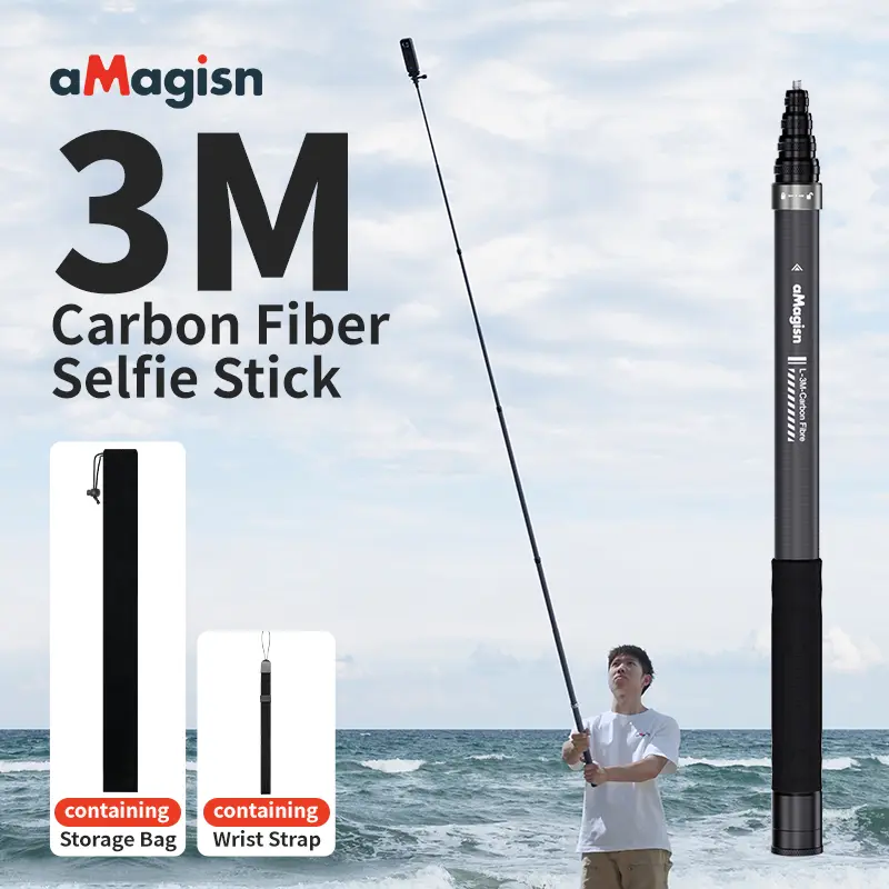 aMagisn 3m Invisible Selfie Stick , Carbon Fiber Extended Monopod 118" for Gopro Max DJI 360 Insta360 X3 X4 Air X5 Accessories, Action Cameras, Invisible Mode