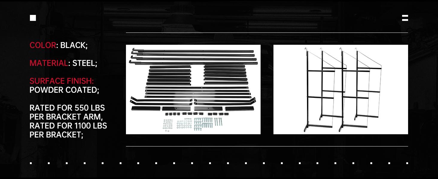 HECASA 22 1/8"W x 60 1/2"H Cargo Shipping Container Shelving Shelf Brackets Black Powder Coated Steel 4Pcs Wall Mounted Hanger Wall Mount Organizer Decor Hanging