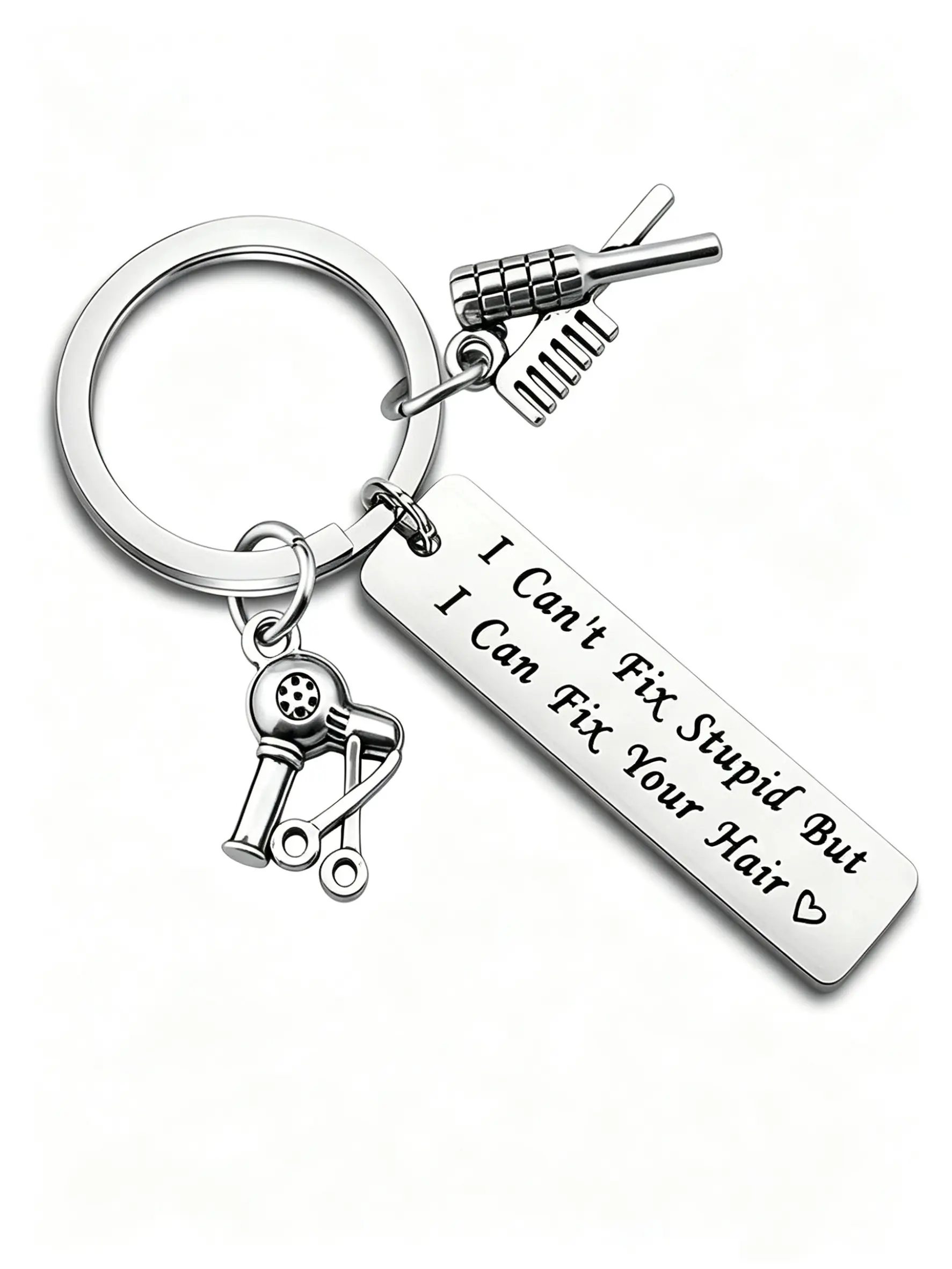 1Pc，Funny Barber Stainless Steel Keychain Gift, Engraved 'can't Fix Stupid, but Can Fix Your Hair,' Ideal for Barbers, Birthday, Christmas, Halloween