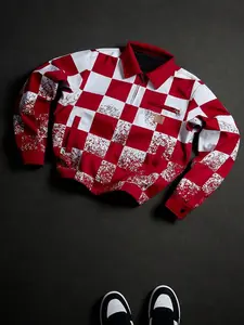 Trendy Retro Checkered Gradient Zipper Jacket, Neutral Personality Pilot Style Coat, Fashionable Outerwear for Men and Women