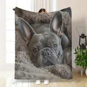 French Bulldog Dog Bedspread - Realistic Frenchie Print Ultra-Soft Flannel All-Season Cozy Bed Cover Suitable For Bed, Sofa, Camping - Machine Washable Pet Lover Gift