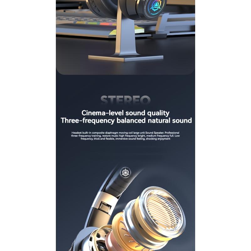 Extra-long Standby 200 Hours Gaming Headset, With LED Lights, Wireless 5.0 Chip, 99D Surround Sound, Noise-cancelling Voice, Push Button Volume Control, Type-C Plug, Rechargeable Lithium Polymer Battery, Mobile Phone Compatible, Video Game