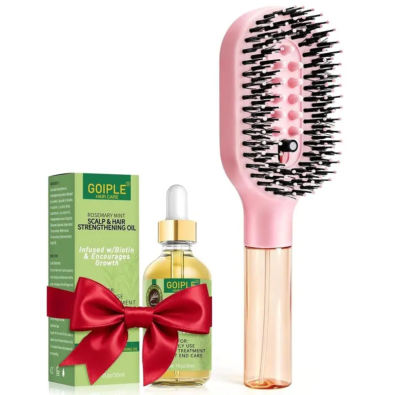 3-in-1 Hair Brush with Spray Mister Includes Rosemary Oil, Detangling Hair Brush with Fine Mist for Wet & Dry Hair Curly, Wavy, Straight, Short & Long Hair, Manual Aqua Spray Brush, Non-Electric 50ML : Beauty & Personal Care
