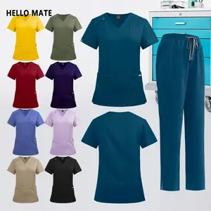 Scrubs Uniform Woman Doctor Nurse Clothes Medical Clinical Clothes Dentist Nursing Workwear High Quality V-neck Top Pocket Pants