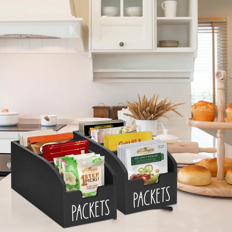 Wooden Spice Pack Storage Box, 1 Count Multi-grid Kitchen Storage Box, Snack & Seasoning Pack Storage Organizer, Home Organizer for Kitchen, Kitchen Organizers