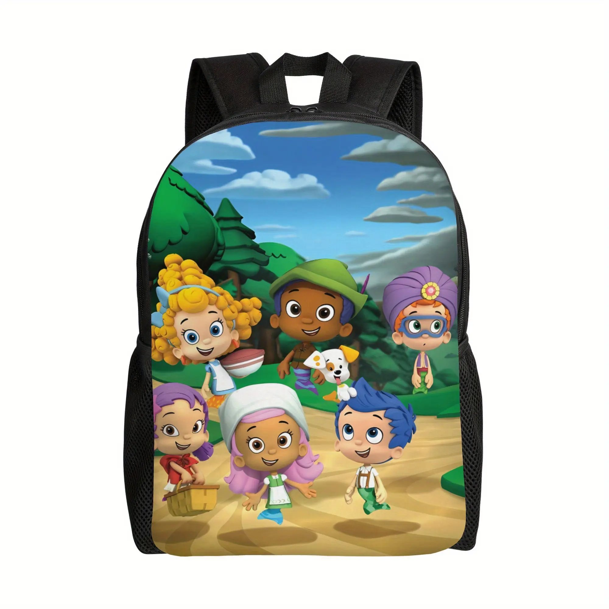 Bucked Up Backpack Bubble Guppies Full Character Cartoon Print 600D Oxford Kids School Backpack Lightweight Breathable Padded Straps Multi Pocket Toddler Travel Daypack Hand Washable Book Bag For Young Kids