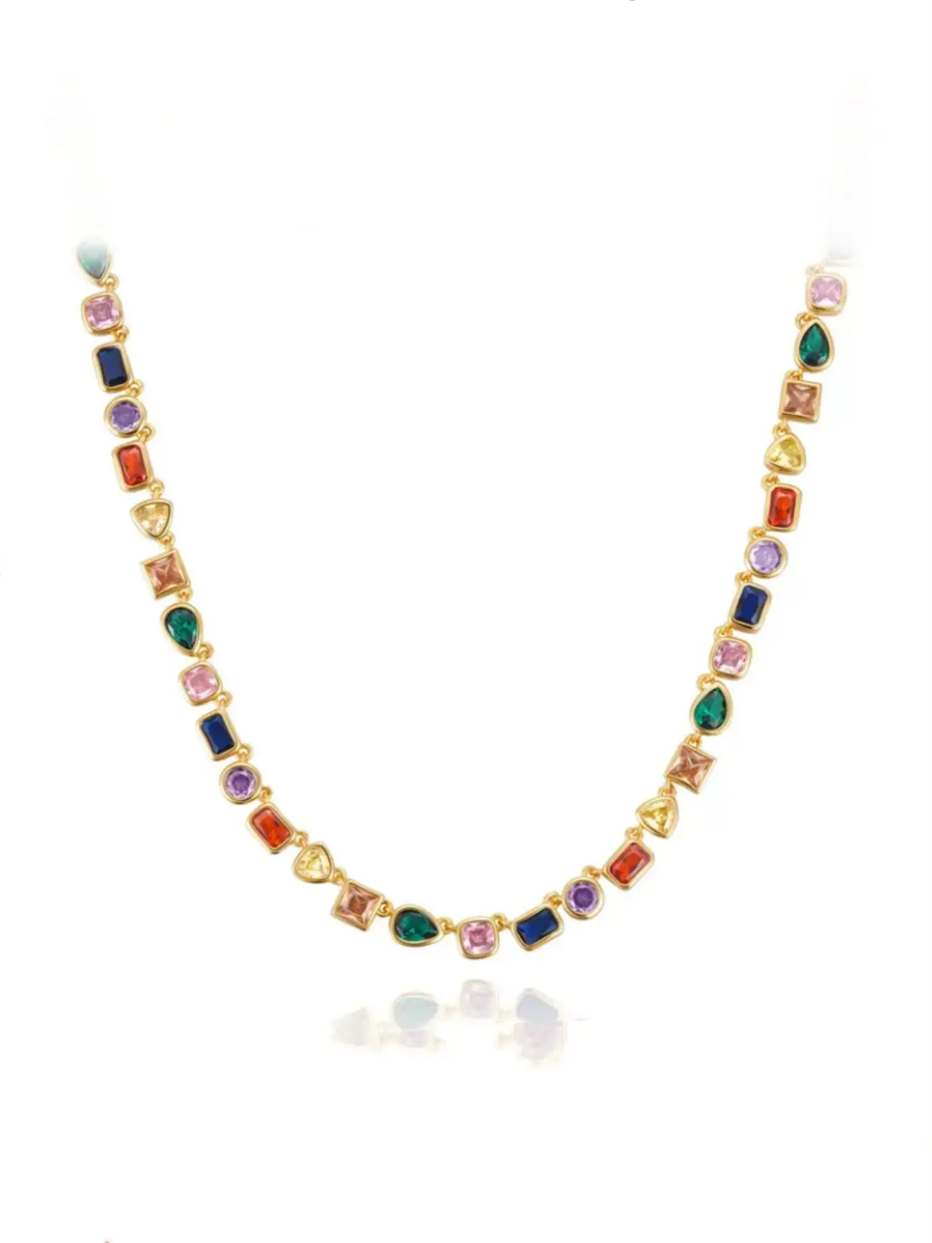 Dopamine Tennis Necklace, Unisex Colorful Cz & Emerald Gemstone Chain, 15+3.5” Adjustable Choker, Birthday Gift for Him & Her