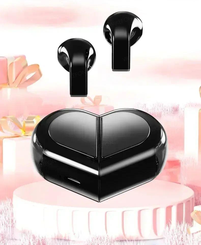 Cute Heart Shaped Rotatable Charging Case Earbuds, K520 Stereo Wireless Bluetooth Earphones, Low Latency Gaming Headset for Phone Tablet