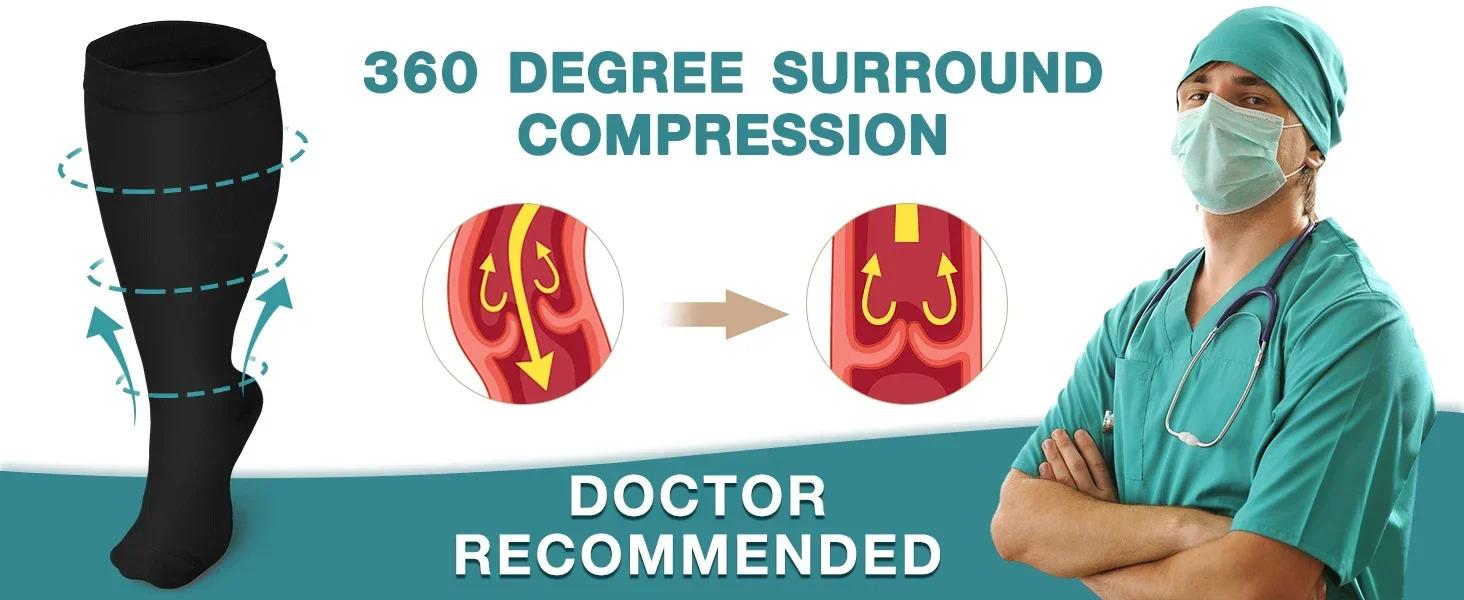 Struggling with swelling?Get these 3 pairs of plus size compression socks  20-30 mmHg support for wide calves and better circulation