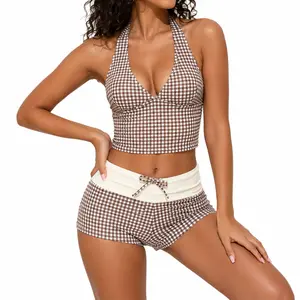 Bathing suits 2026 New Women's Textured Bikini Set, Twist Front V Neck Swim Top with High Waisted Bottom, Two Piece Swimsuit for Beach Vacation Summer Swimwear