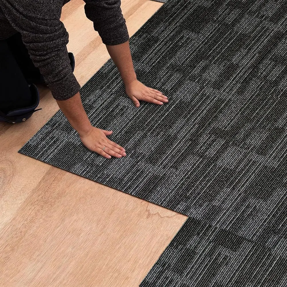24 inch x 24 inch Carpet Tiles upholstered Non-Slip Carpet Squares  Easy to Install Indoor and Outdoor Office  Decor Flooring (Grey, 18 count)