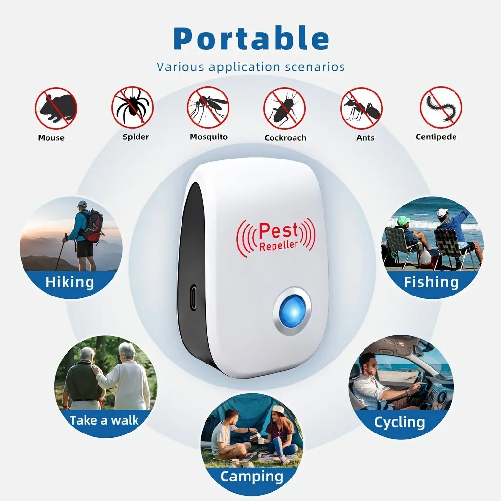New Ultrasonic Insect Repellent, USB Powered, Repels Mice, Mosquitoes, Cockroaches, Flies, Ideal for Bedrooms, Kitchens, Offices, Cars