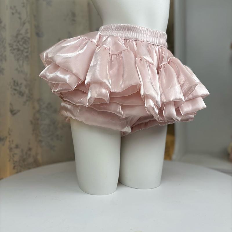 Satin Puffy Cake Skirts Women's Sweet Short Chic Ruffle Mini Skirt Preppy Style Girls Princess Lolita Cosplay Skirts Black/White
