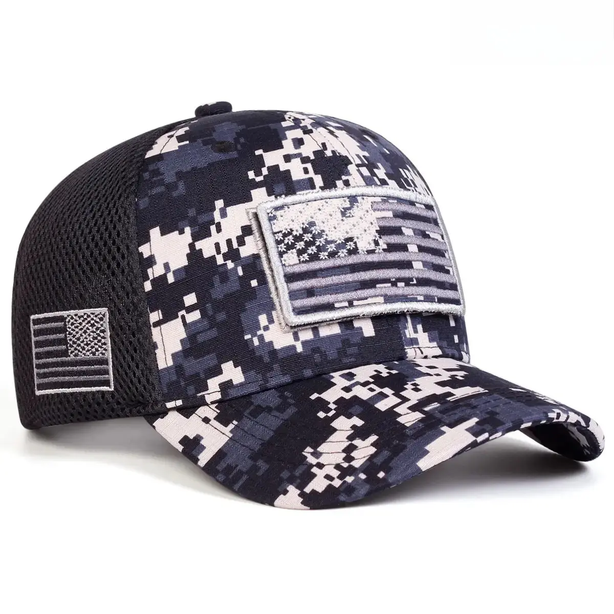 Unisex American Flag Embroidered Adjustable Snap Snapback Cap - Mens Hats, Flat Brim, Cotton Mesh Breathable Back, Patriotic, Outdoor Wear, Summer Casual Streetwear Hat
