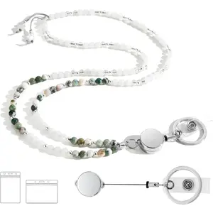 Lanyards for ID Badges and , Beaded Lanyards for Women  Stone, Retractable Teacher Lanyard High-Performance Vertical