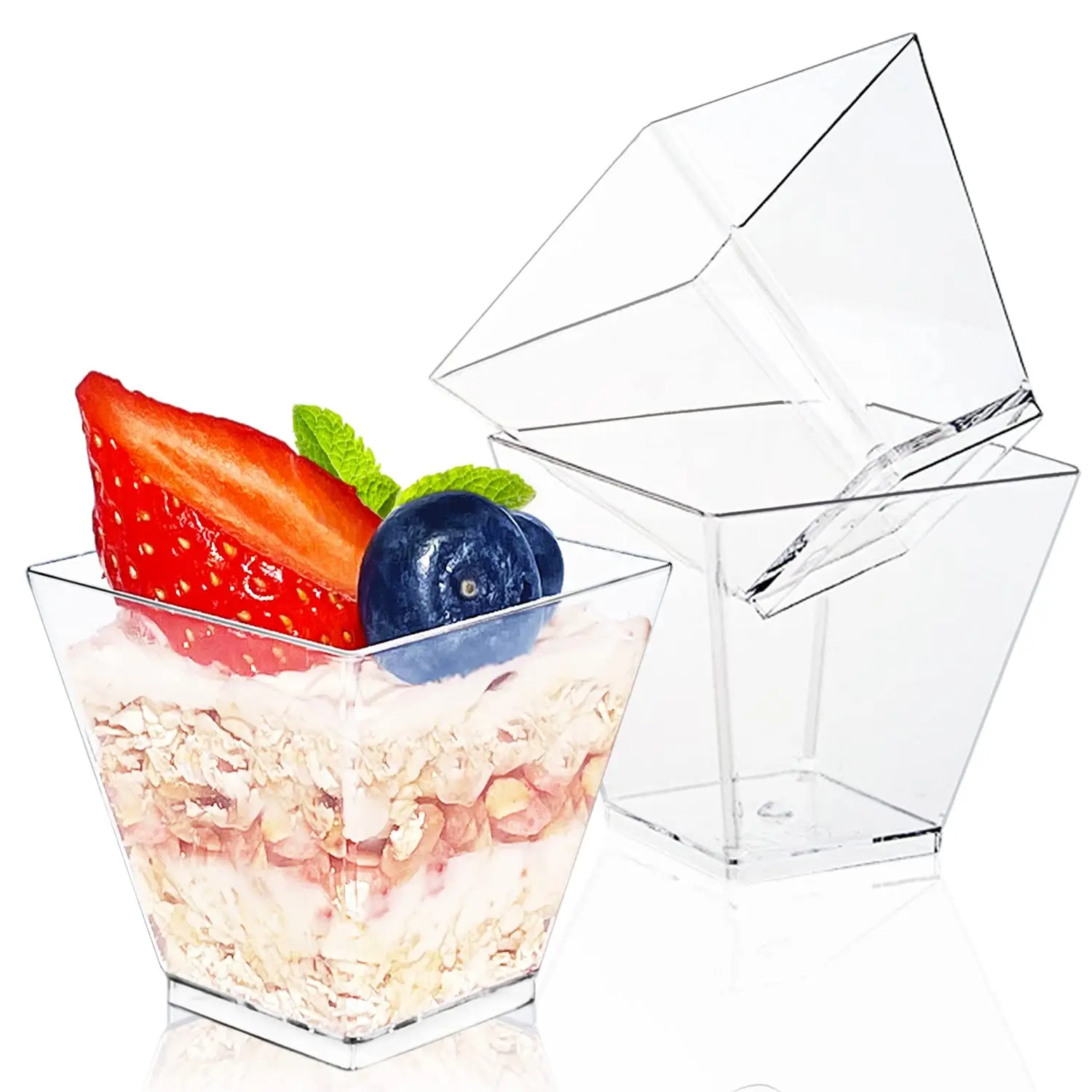 Square Mini Plastic Dessert Cups, 3.5oz Transparent Clear Puff Pastry Cup, Ideal for Desserts, Appetizers, Ice Cream, 20/50/100/200 Count