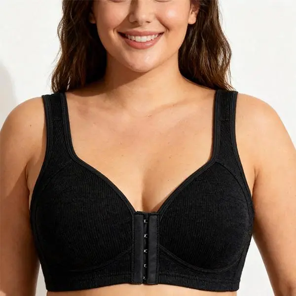 EssElegance Winter Fleece Warm Front Closure Bra Women Ribbed Wireless Bralette Wide Straps Seamless Smooth Back Full Coverage Lifting Support Soft Skin-Friendly Easy On Off Cozy Comfort Daily Wear Sleep Lounge Lingerie