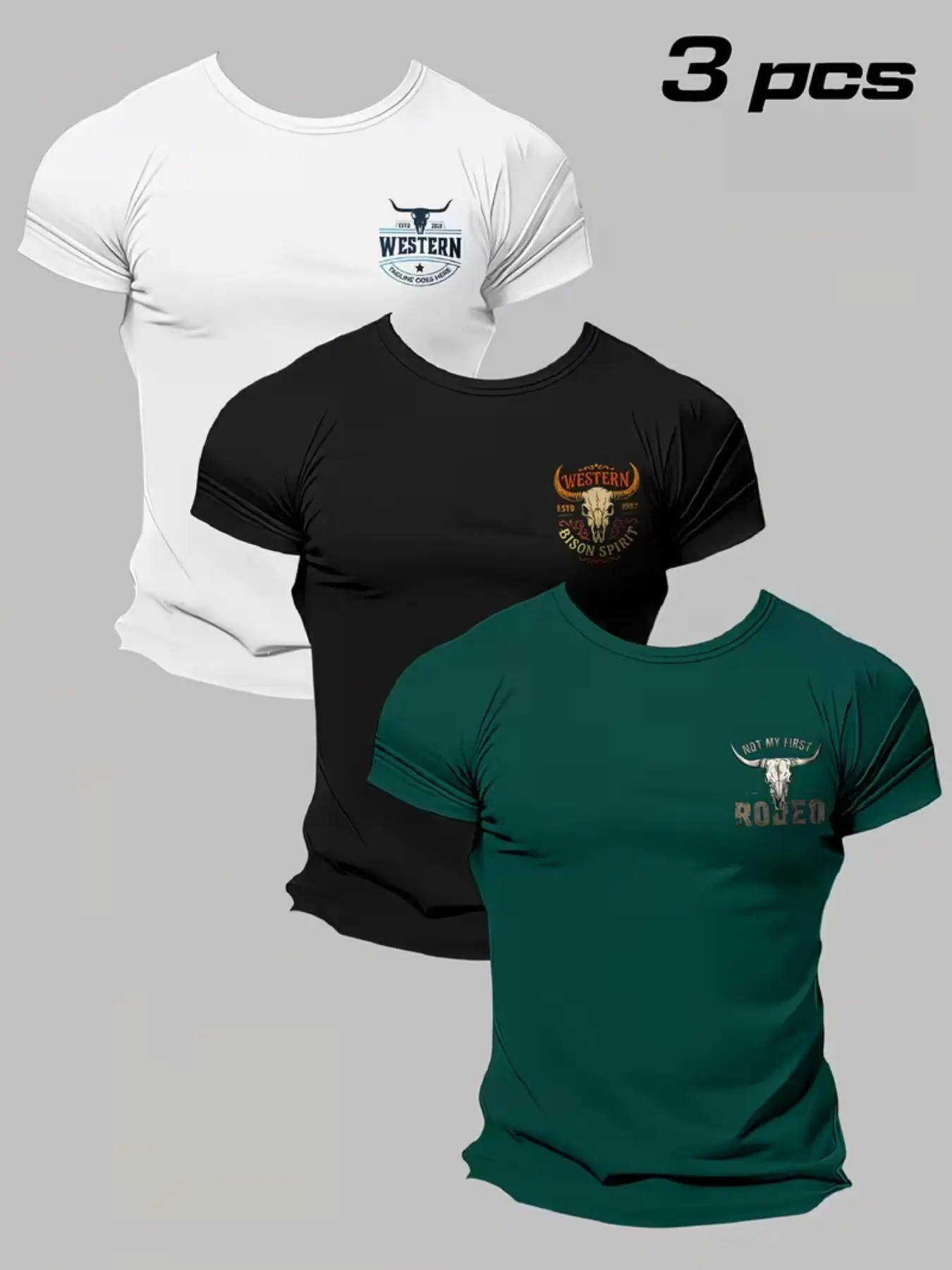 3-Pack Men's Printed Short Sleeve T-Shirts, Breathable Soft Fabric, Casual Slim Fit, Ideal for Summer Outings, Sweat-Wicking Long Tee