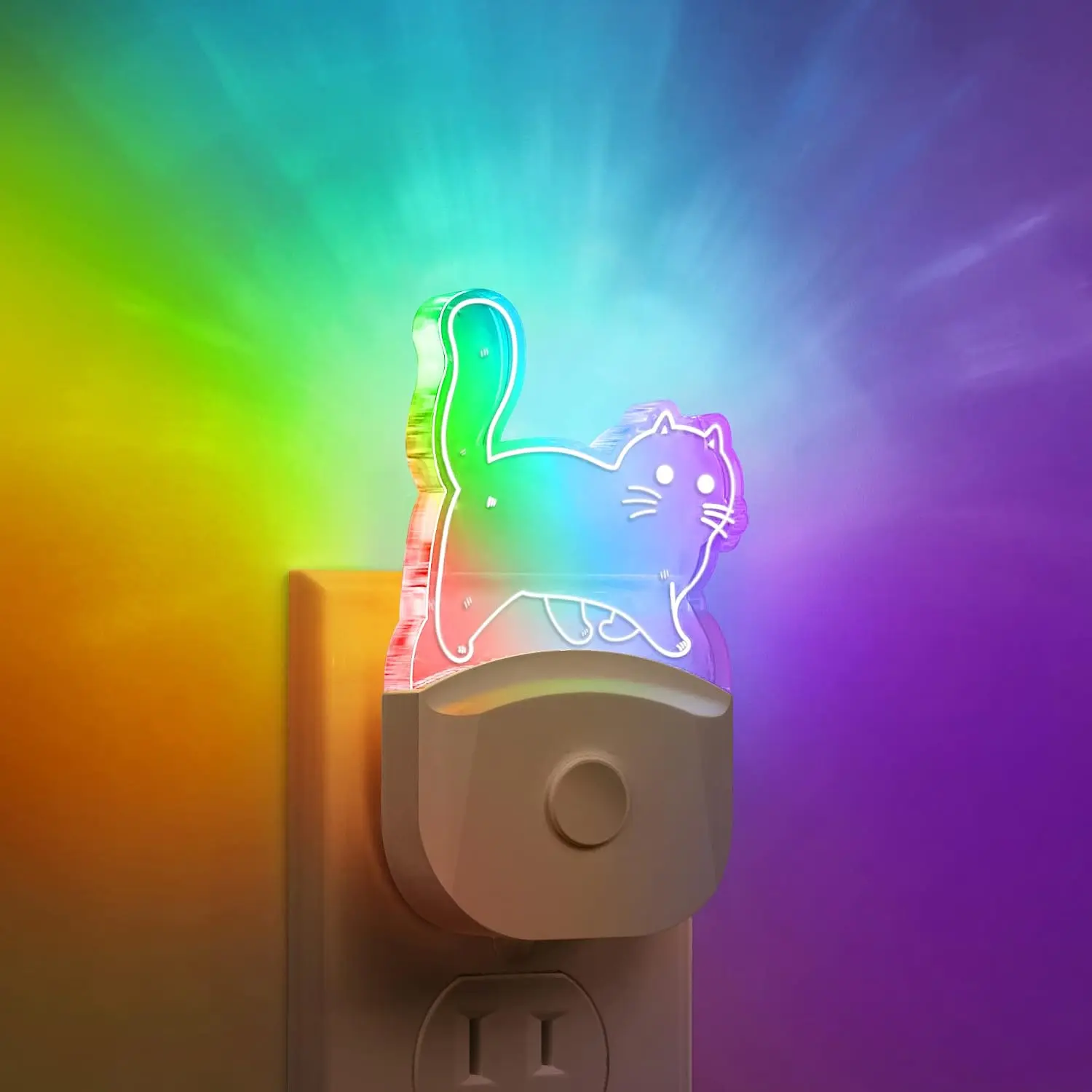 Cat Night Light [2 Pack], Kids Night Light with 8-Color RGB, Plug in, Dusk-to-Dawn Sensor, Rainbow LED Baby Night Light for Bathroom, Cute Room Decor,Boys Girls Gift