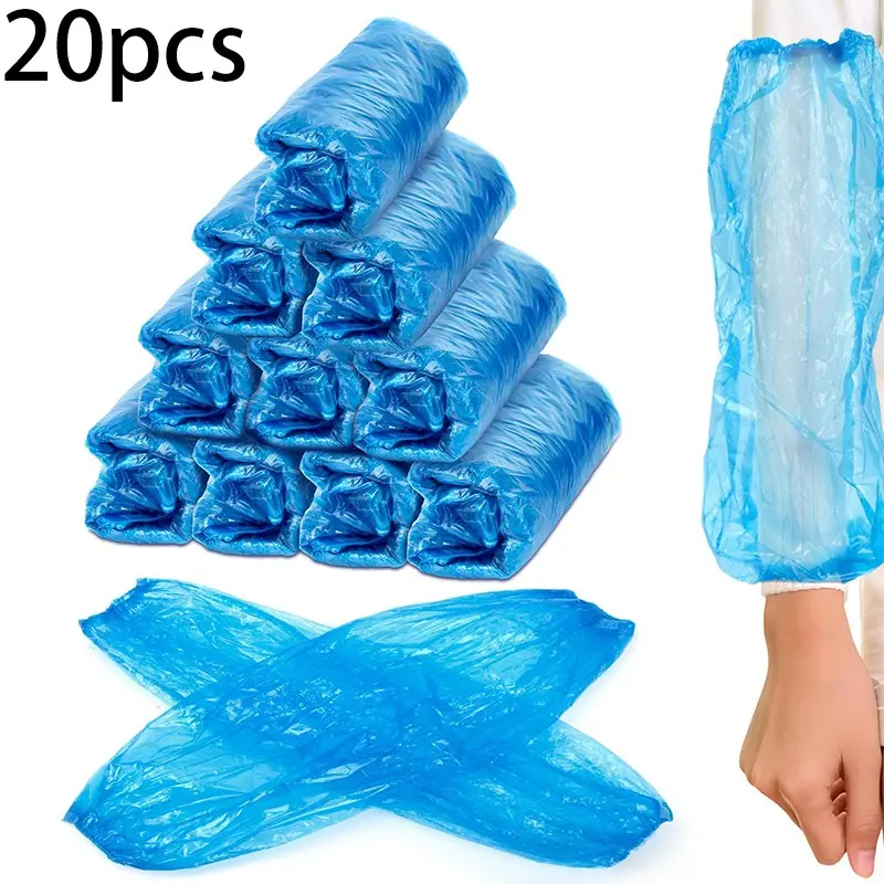 20pcs Transparent Waterproof Arm Sleeves, Light Blue, Durable Thick Material, Kitchen Cleaning, Oil Proof, Protect, Stains, Reusable, Adult Size, Home & Store Use, Gloves