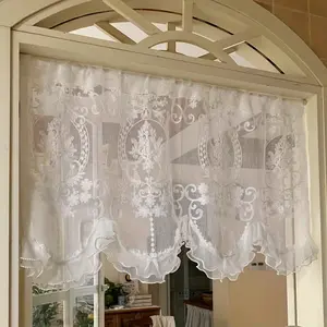 1pc Self-Adhesive Screen Curtain, No Drilling Magic Tape Half Curtains, Modern Style Door Divider, Lace Screen Curtain for Hallway Privacy