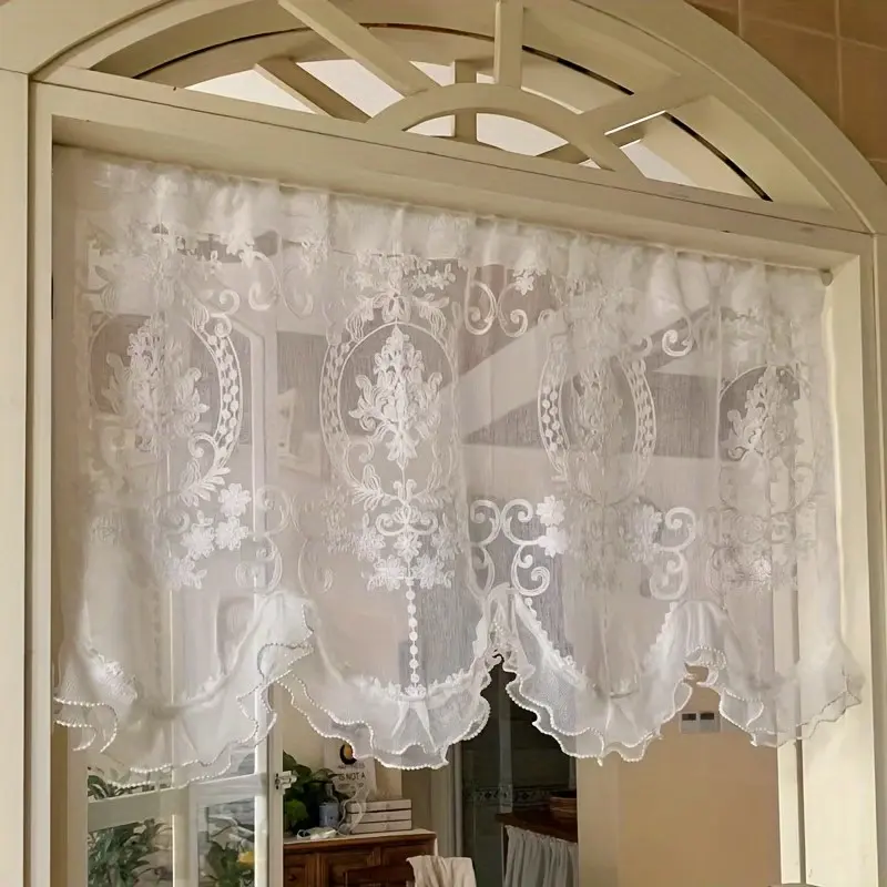 1pc Self-Adhesive Screen Curtain, No Drilling Magic Tape Half Curtains, Modern Style Door Divider, Lace Screen Curtain for Hallway Privacy