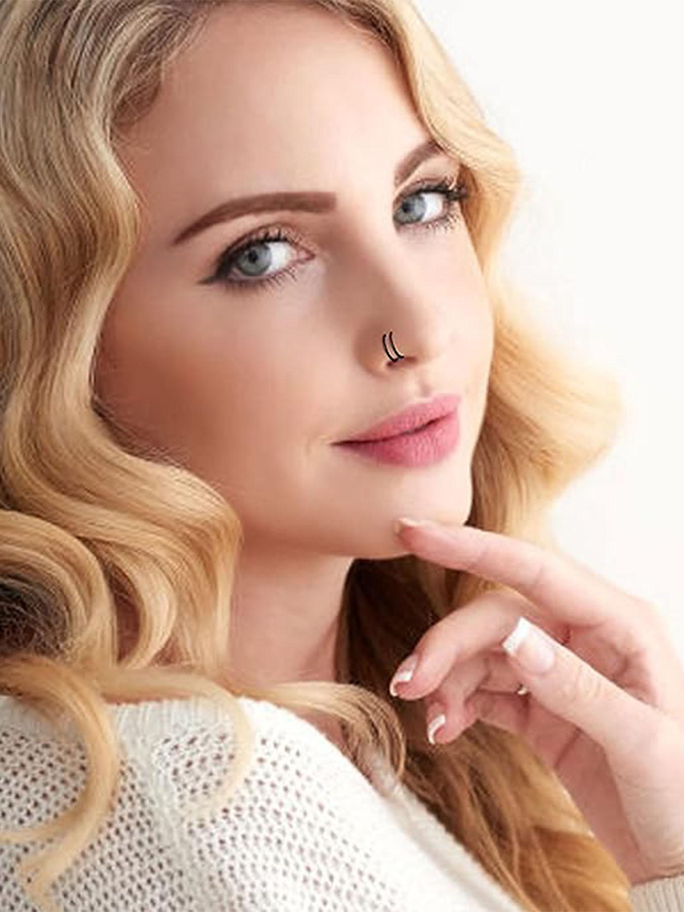 22pcs/set Unisex Rhinestone Decorated Hinged Nose Ring, Stainless Steel Nose Piercing Jewelry, Body Jewelry for Party & Daily Decoration