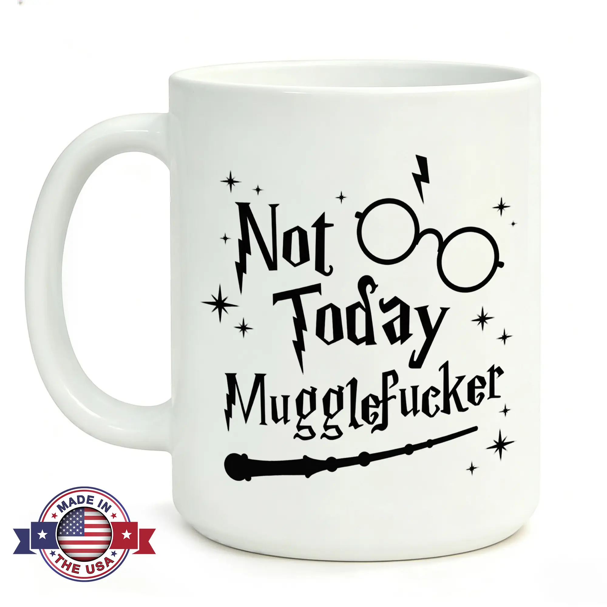 11oz Not Today Muggle Coffee Mug - Wizard Coffee Cup Magic Gift for Fans Glasses Wand Lightning Bolt Graphic Sarcastic Parody Humor Gag Gift for Men Women Bookworm Fantasy Nerd Adult Swear Word Joke Desk Decor Birthday Present