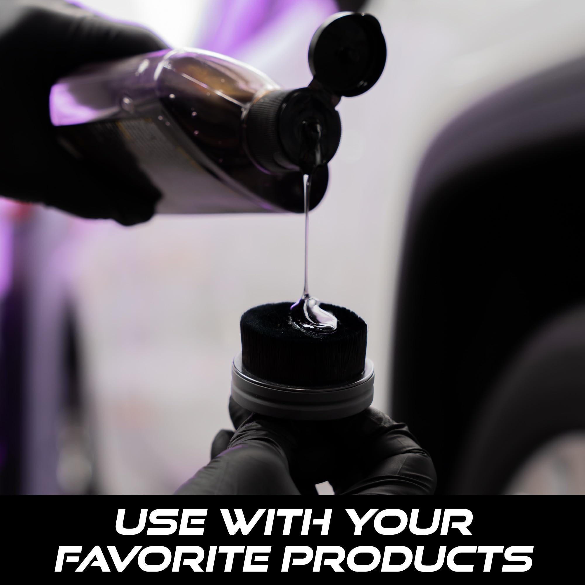 Tire Shine Applicator Brush, Automotive Tire Dressing Applicator Brush, Storage Stand Included for Detailing and Car Wash Kit, Black, 2.3 Inch Diameter