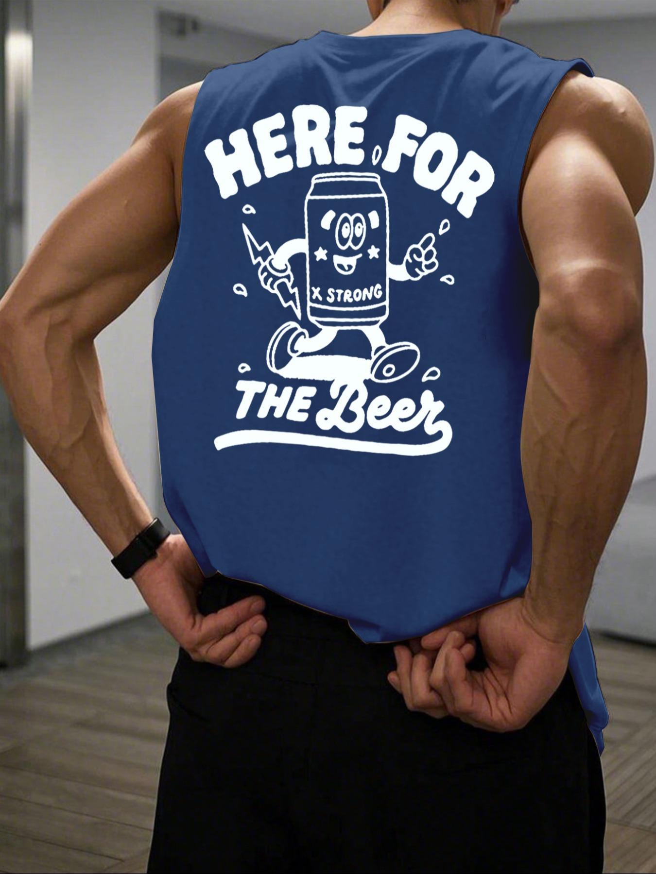 Men's Cartoon Soda Can & Letter Print Round Neck Tank Top, Regular Fit Casual Sleeveless Crew Neck Top for Summer, Fashion Men's Clothes for Daily Wear, Sleeveless Shirt