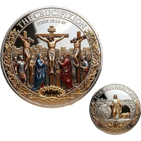Christian Crucifixion Commemorative Coin, Unisex Religious Challenge Coin, Bible Verse Collectible, Prayer & Study Pendant, Spiritual Gift, Religious Collectibles