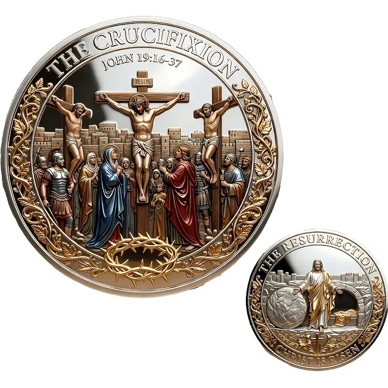 Christian Crucifixion Commemorative Coin, Unisex Religious Challenge Coin, Bible Verse Collectible, Prayer & Study Pendant, Spiritual Gift, Religious Collectibles