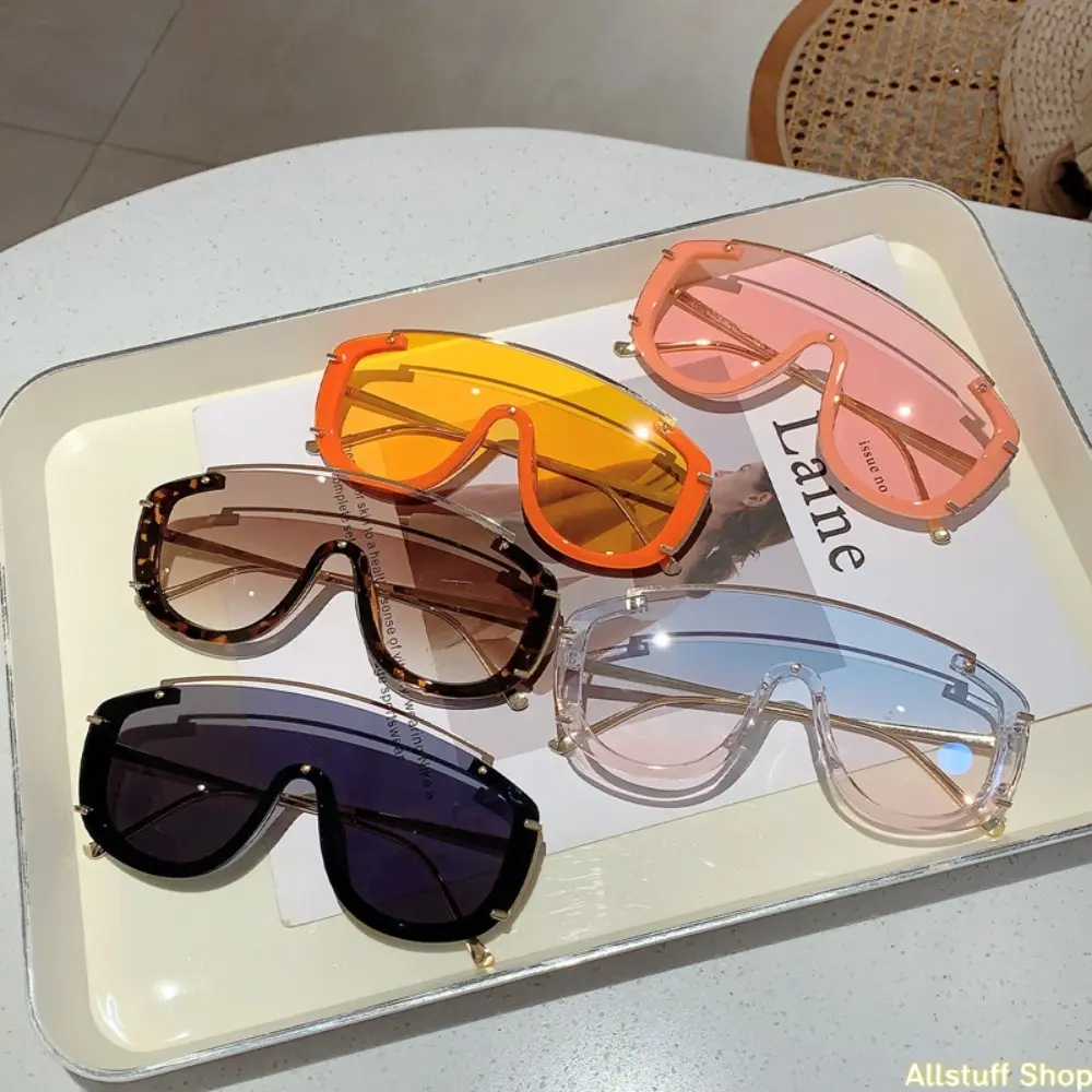 Women's Anti-UV Chic Oversized Shield Sunglasses - Y2000 Style Semi-Rimless Natural Material Shades, Futuristic Luxury Design, Gradient Lenses for Outdoor Sports & Screen Light Blocking, Anti-Uv Women's Sunglasses