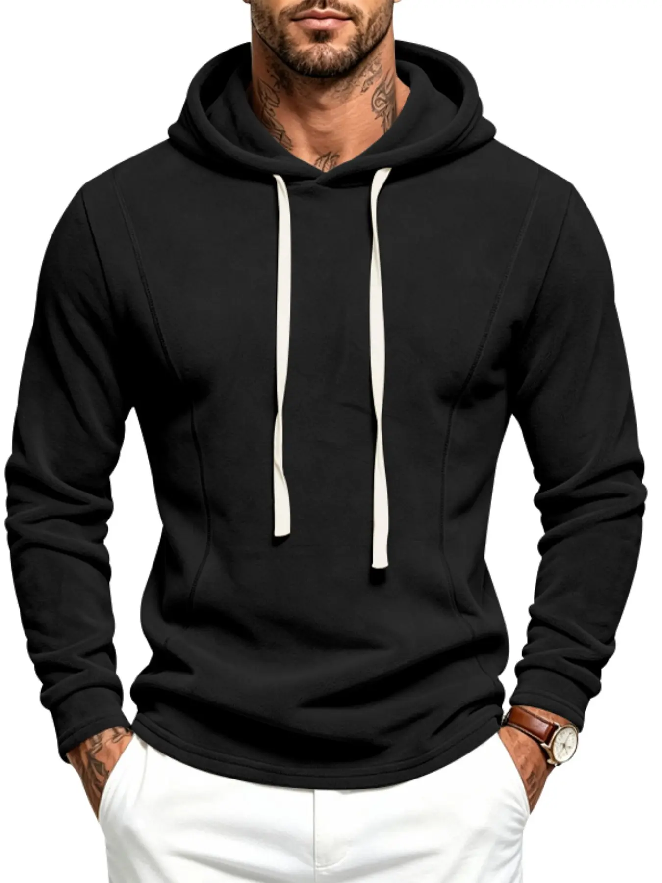 Men's Polar Fleece Hoodie, Slim Fit Long Sleeve Top, Soft Warm Casual Outerwear, Fall Winter Plain H-Type Jacket, Multiple Colors Available