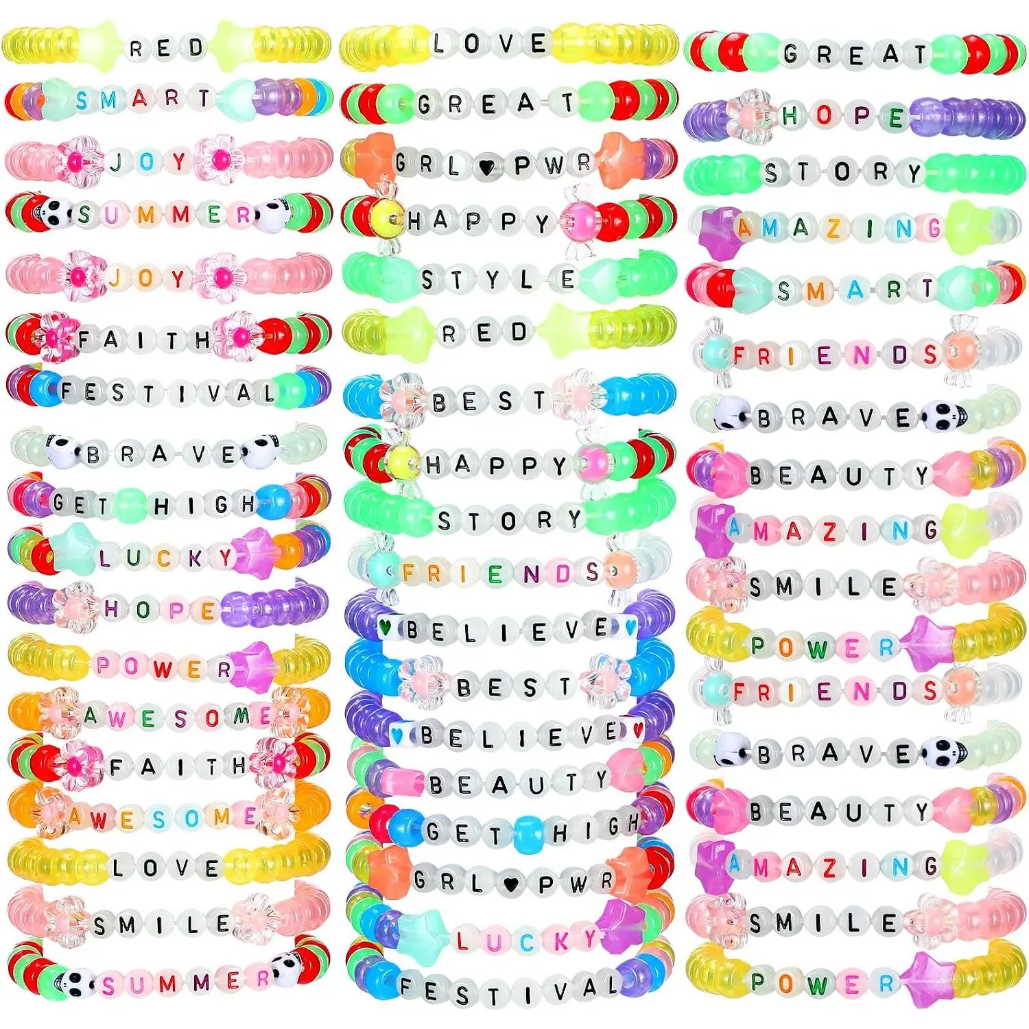 48 count  Kandi Bracelets Glow in the Dark