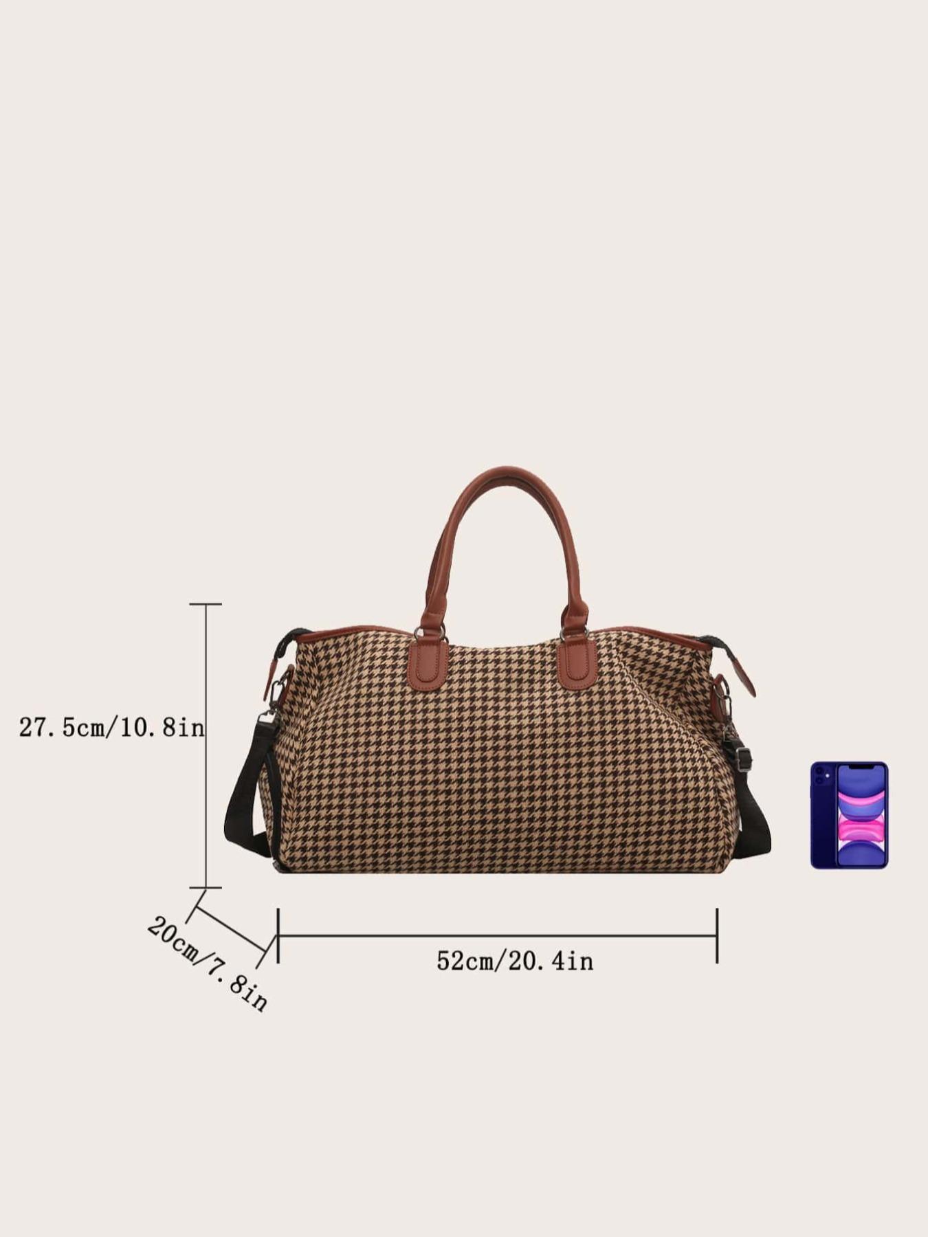 Houndstooth Pattern Travel Bag for Women & Men, Lightweight Large Capacity Zipper Bag, Casual Trendy Versatile High-quality Daily Commuting Bag, Travel Duffle Bag, Travel Duffel Bag, Canvas Travel Bags