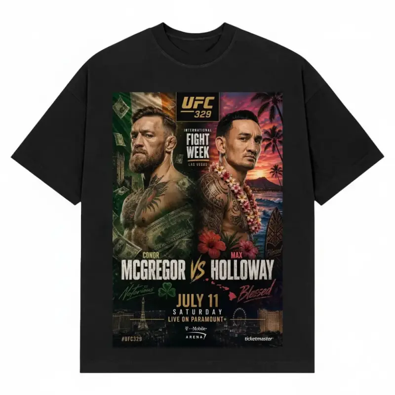 🥊🔥UFC 329 Conor McGregor vs Max Holloway Graphic Tee🥊🔥| Notorious vs Blessed MMA Fight Shirt, Vintage UFC International Fight Week Las Vegas 2026 T-Shirt, Combat Sports Streetwear Tee, Unisex Cotton Short Sleeve, Gift for UFC Fans & MMA Lovers