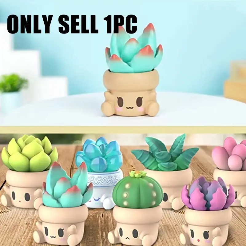Cute Fun Collectible Succulent Potted Design Blind Box Toy, Blind Bag, Blind Pack, Sealed Hobby Box, 1 Count Random Cartoon Design Model Toy, Birthday Gift for Girls, Desktop Ornaments