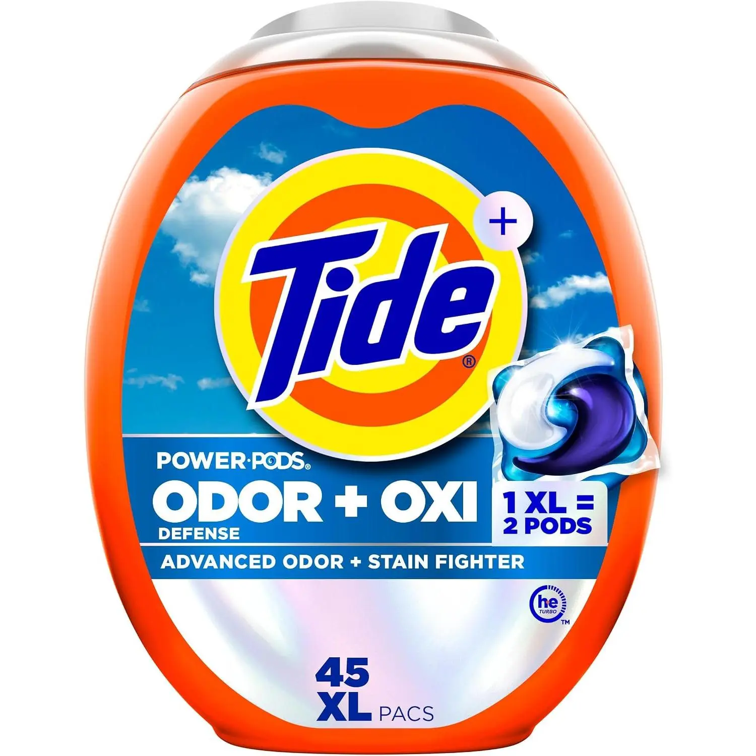 Tide Odor Defense + Oxi Laundry Detergent Pacs, Original Scent, 45 Count, Advanced odor+stain Fighter for Cozy Home Indoor Recreation Use