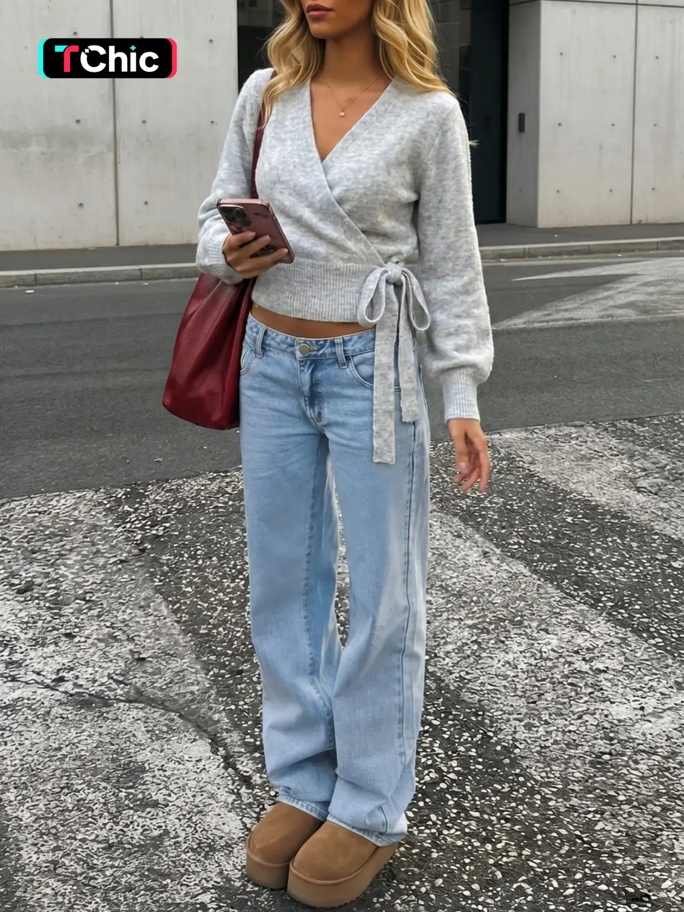 Women's V-Neck Wrap Tie Knit Sweater Open Front Long Sleeve Solid Color Knit Cardigan, Fall Winter Casual Daily Wear Cute Cozy Street Sweater Top, Comfortable and Stylish Top, Going Out Tops for Women Knitwear