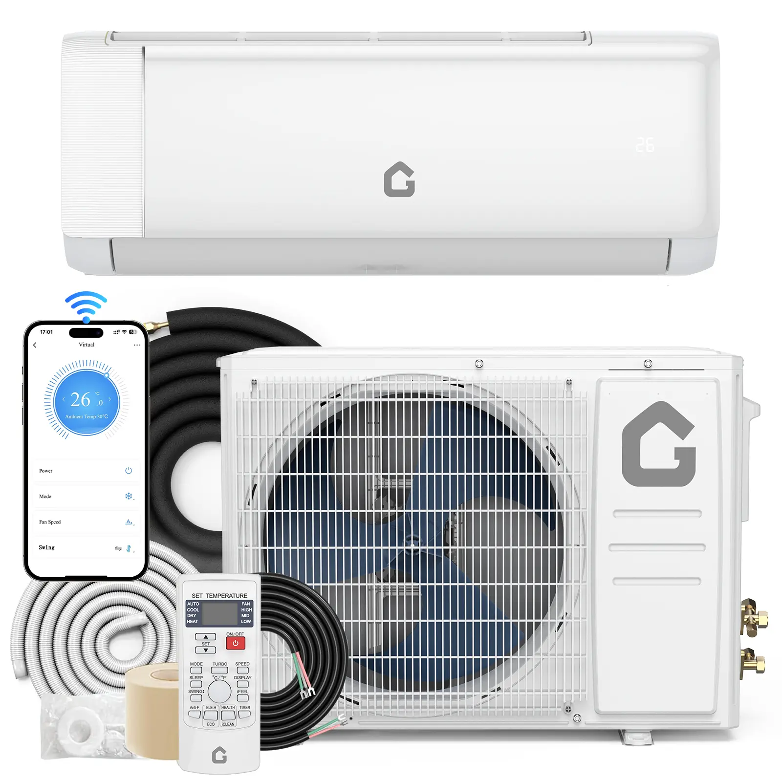 12000 BTU Mini Split Central Air Conditioner & Heat Pump - 21 SEER2 Inverter - Wall Mounted, WiFi & Alexa Compatible, Quiet, Energy Efficient, 230V, Complete Installation Kit, Cools up to 750 Sq.Ft