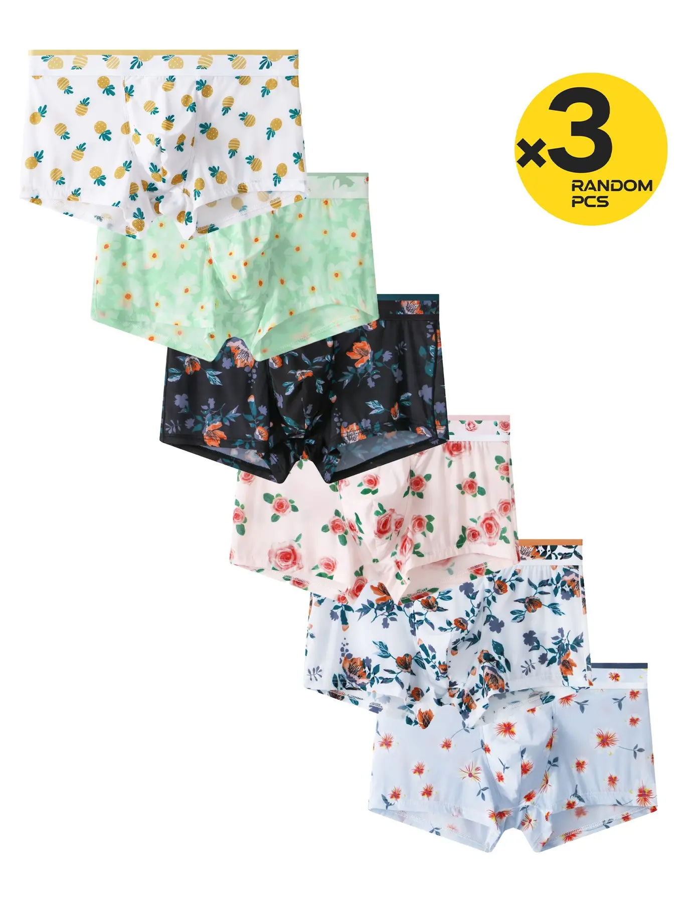 2/3/4 Packs Men Floral Print Boxer Briefs, Random Color Delivery, Skin-friendly & Breathable Fabric, Versatile For Daily Leisure, Sports And Fitness