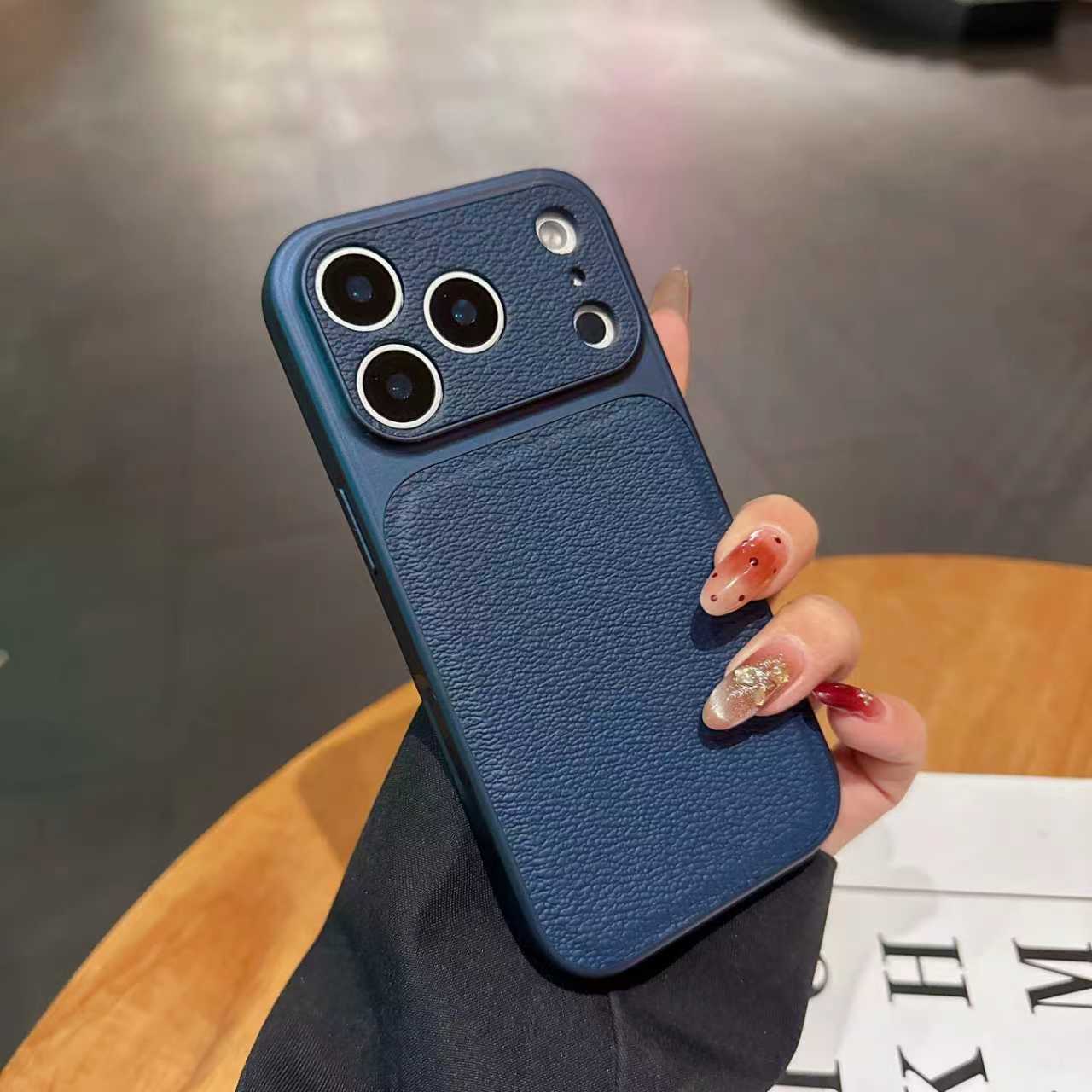 2026 Full Coverage Large Window iPhone 17 Pro Max Lychee Texture Case Compatible with Apple 16/15 /14/13