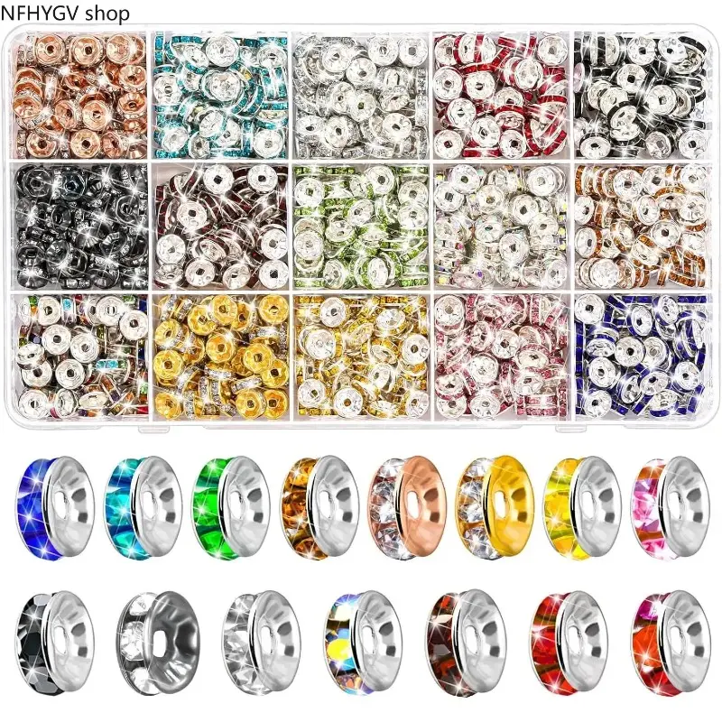 900 Count 8mm Rhinestone Crystal Rondelle Focal Beads, Multi-Use Diy Handmade Jewelry Accessories, Bright Sparkling Decorative Craft Beads, Lightweight Assembly Friendly Parts, Perfect For Bracelets, Earrings And Handmade Necklaces