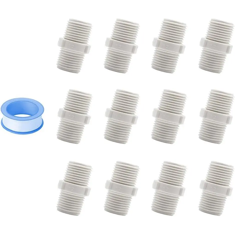 12 count 1/2 Inch PVC Pipe Fittings Nipple G1/2 X G1/2 Male to Male Thread Coupling Adapter Connector HE023-1/2