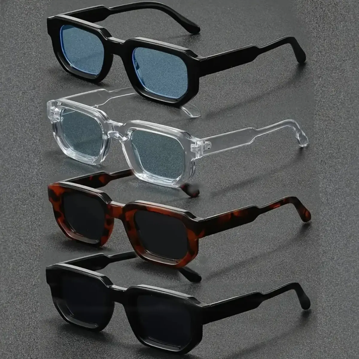 Sunglasses 4 Pack Retro Rectangle UV400 Protection for Women Men 90s Vintage Small Narrow Driving Beach Party Accessories